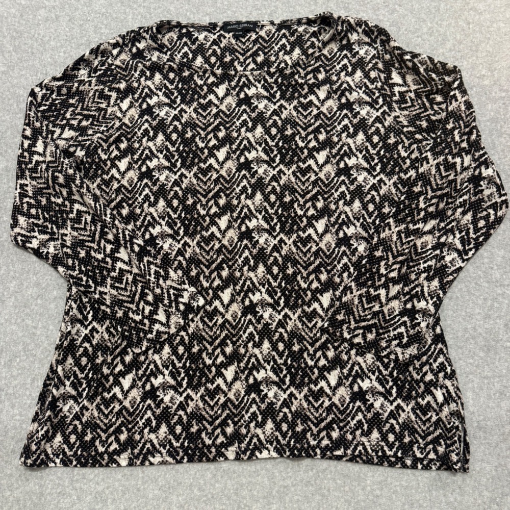 Mario Serrani Italy Womens XXL Black Tan Geometric Chevron Knit Top